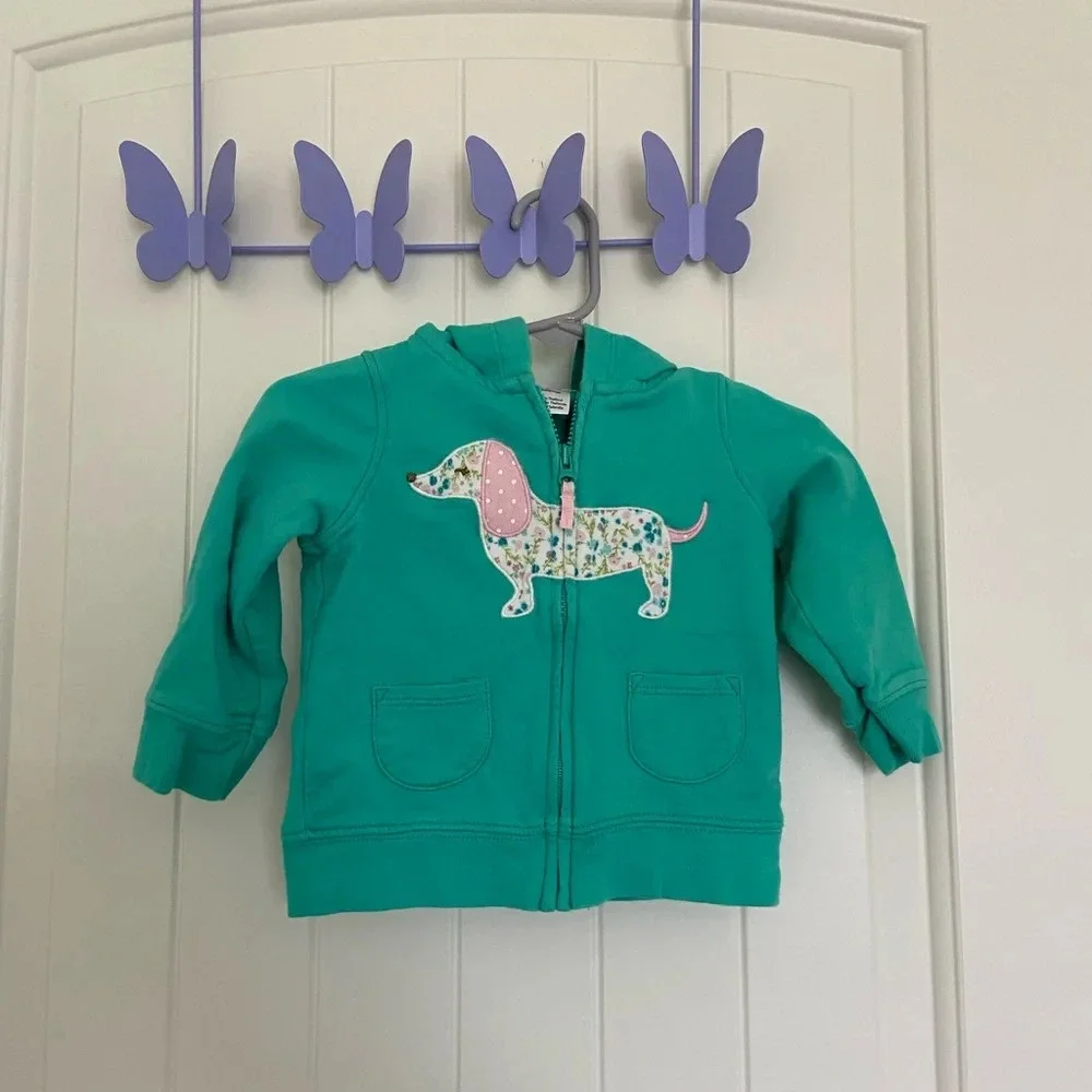 EUC | Carter’s baby girl’s dog decal zip‎ hoodie — 9 months